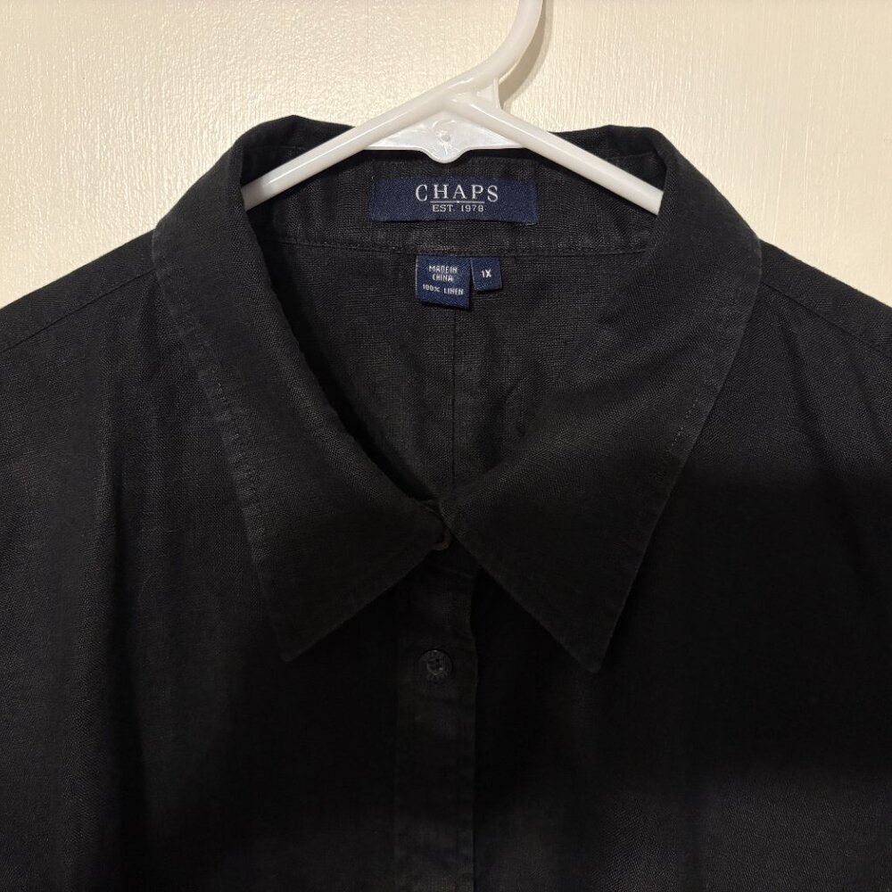 Ralph Lauren Chaps Womens Plus 100% Linen Button-Front Shirt Top Blouse 1X Black - Picture 3 of 10